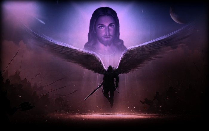 Jesus and an angel warrior in battle