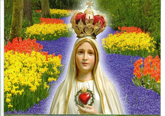 Our Lady of Fatima with Sacred Heart in Flower Garden