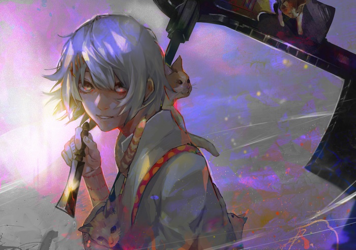 Juuzou Suzuya from Tokyo Ghoul with cats