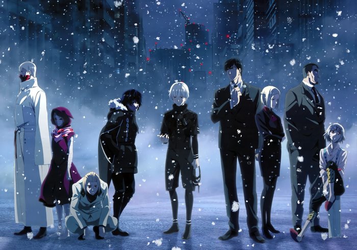 Juuzou Suzuya and other characters from Tokyo Ghoul in snow