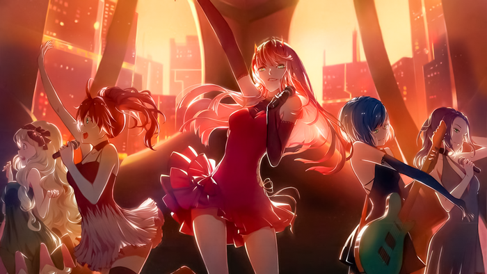 Anime girls performing on stage