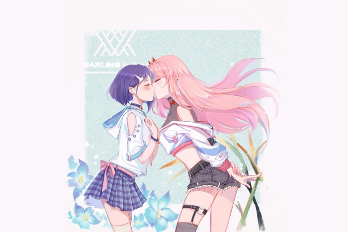 Ichigo and Zero Two kissing from Darling in the FranXX