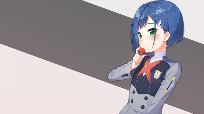 Ichigo from Darling in the FranXX eating a strawberry