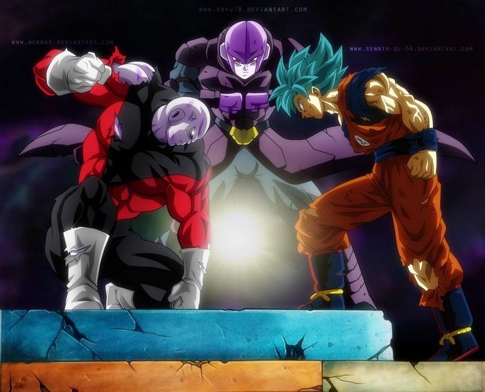 Jiren, Hit, and Goku from Dragon Ball
