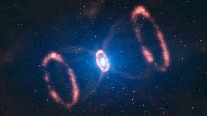 Artistic depiction of a star exploding in space