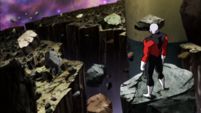 Jiren from Dragon Ball standing on a rocky platform