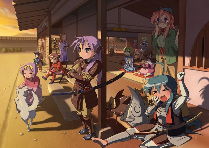 Lucky Star characters in samurai armor