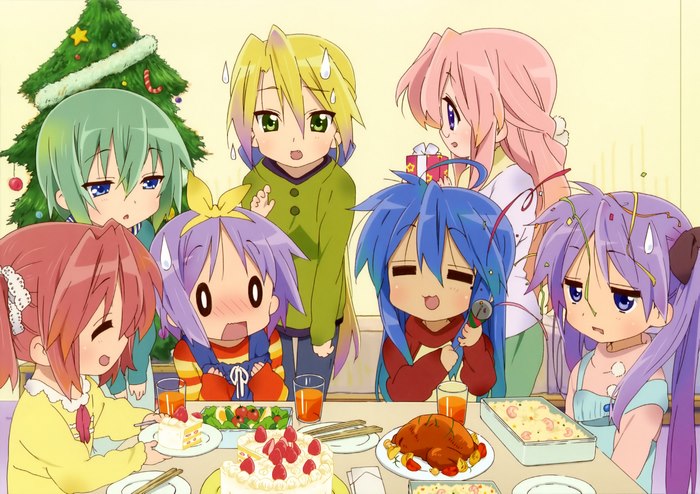 Lucky Star Characters at Christmas Dinner