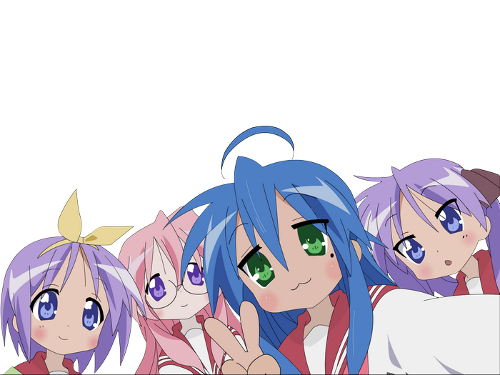 Konata Izumi and friends taking a selfie
