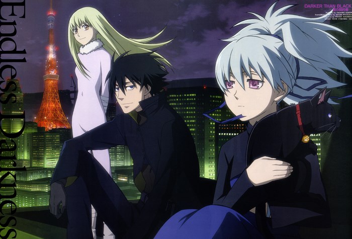 Hei and Yin from Darker Than Black with a cat