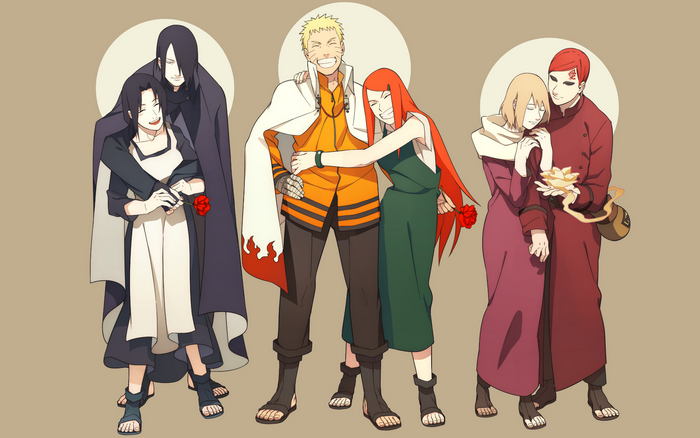 Sasuke, Naruto, and Gaara with their partners from Naruto
