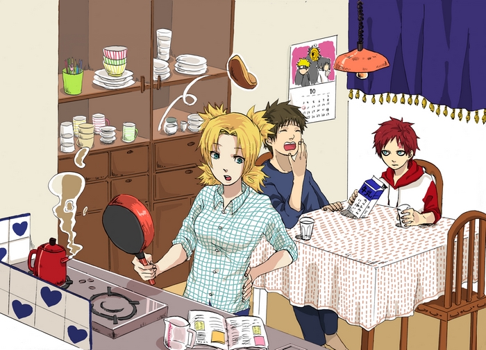 Gaara and siblings cooking breakfast