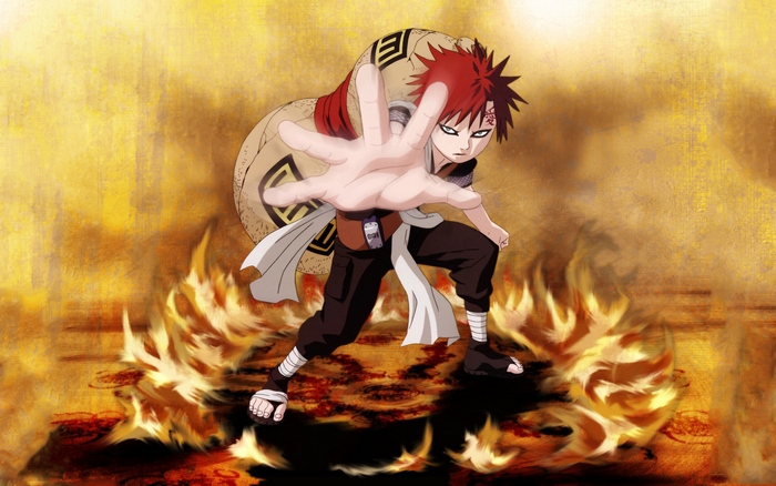 Gaara from Naruto with sand and fire