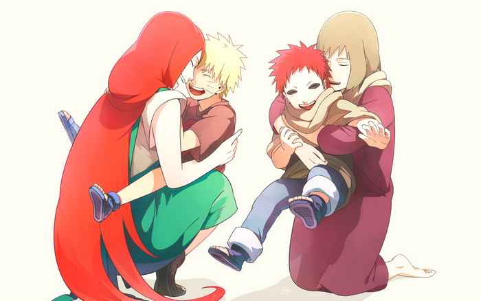 Kushina and Naruto from Naruto with Gaara and Yashamaru