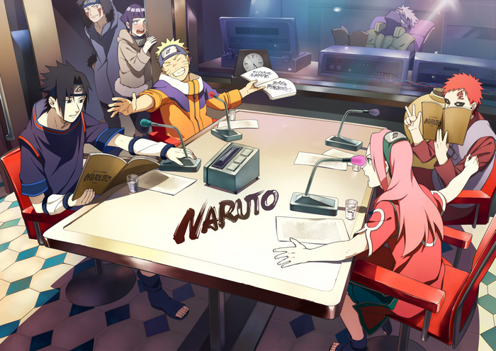 Naruto characters in a recording studio