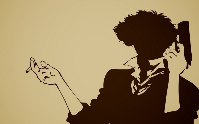 Spike Spiegel from Cowboy Bebop with gun and cigarette