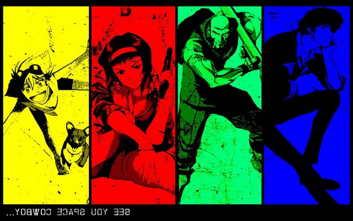 Cowboy Bebop characters in colorful panels