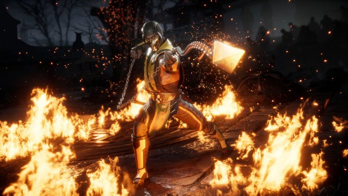 Scorpion from Mortal Kombat in flames