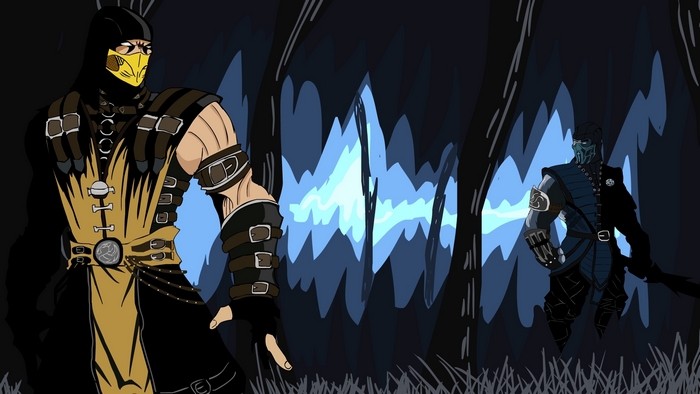 Scorpion and Sub-Zero from Mortal Kombat in a forest