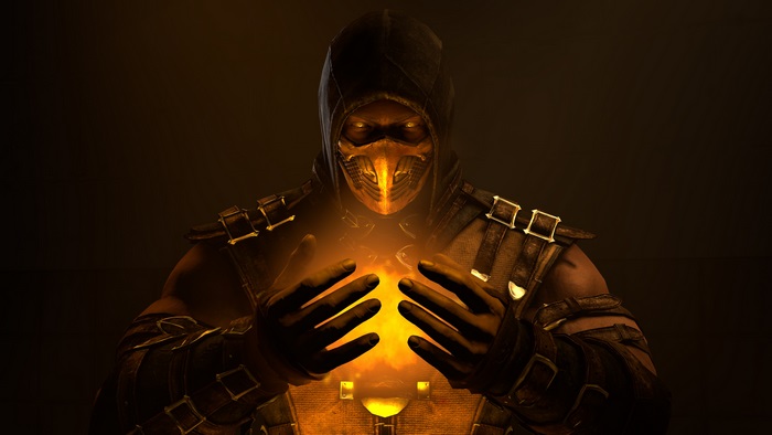 Scorpion from Mortal Kombat holding fire