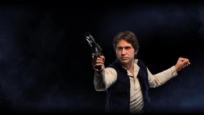 Han Solo from Star Wars holding a blaster