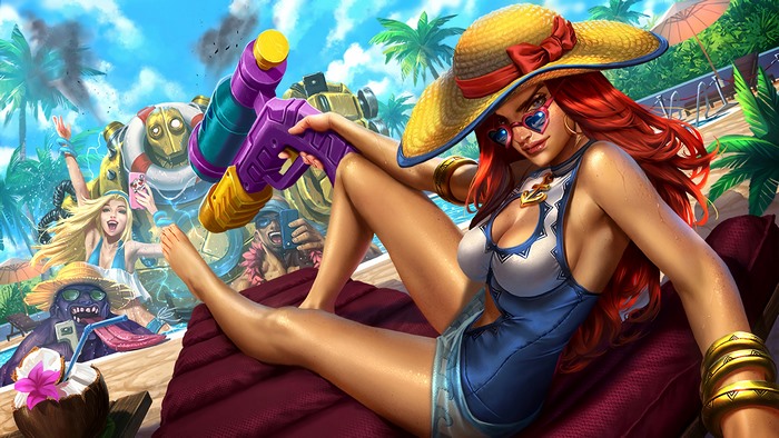 Miss Fortune and friends at the pool from League of Legends