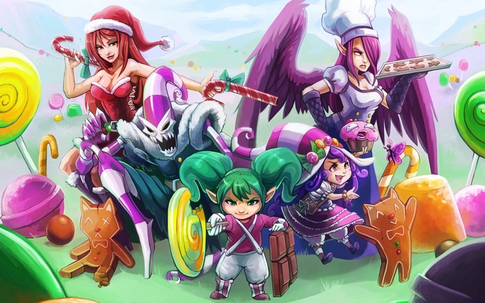 League of Legends characters in a candy-themed setting