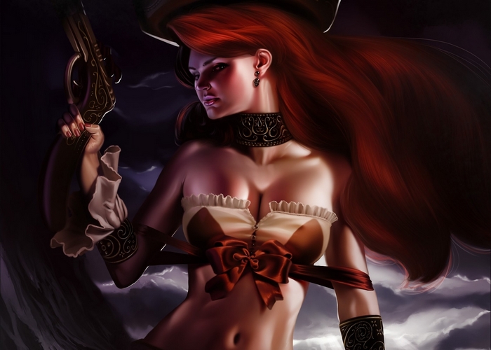Miss Fortune from League of Legends with a pistol