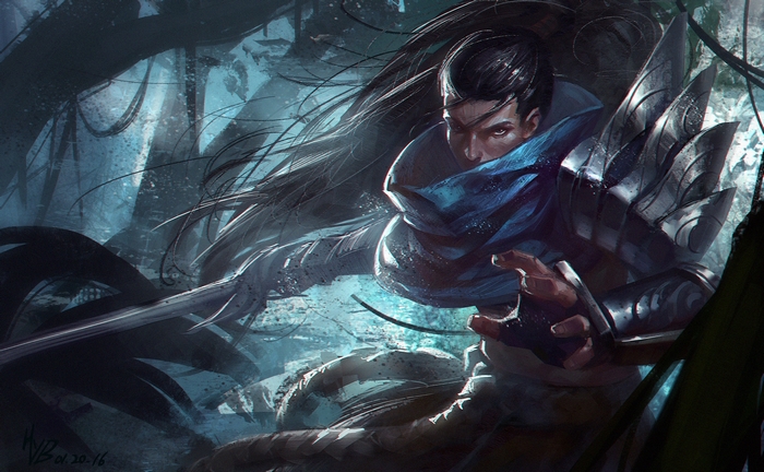 Yasuo from League of Legends in a forest