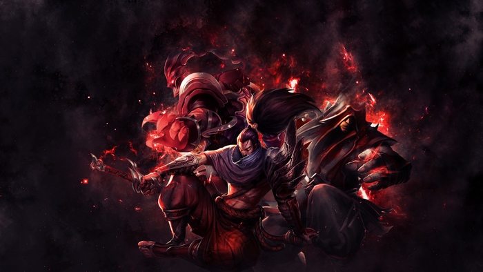 Yasuo and other characters from League of Legends