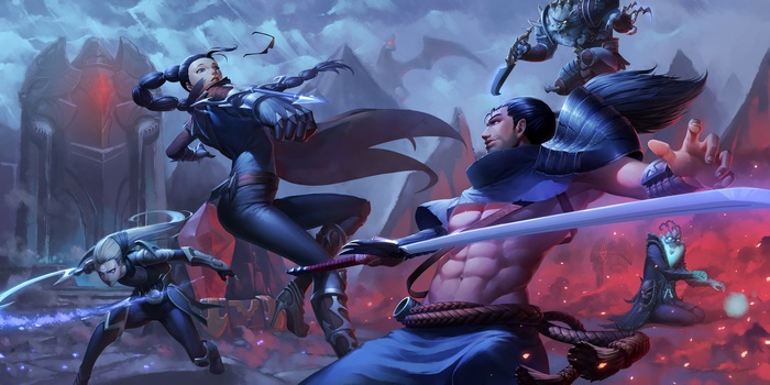 Yasuo and allies fighting in League of Legends