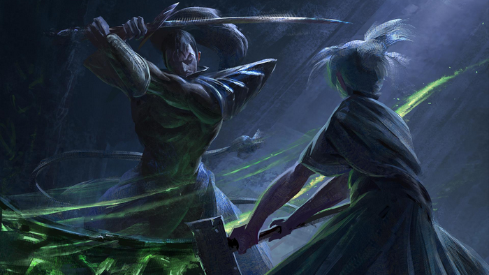 Yasuo from League of Legends fighting