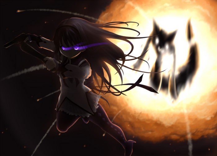 Homura Akemi from Puella Magi Madoka Magica fighting a witch