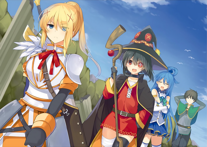 Darkness, Megumin, Aqua, and Kazuma from KonoSuba