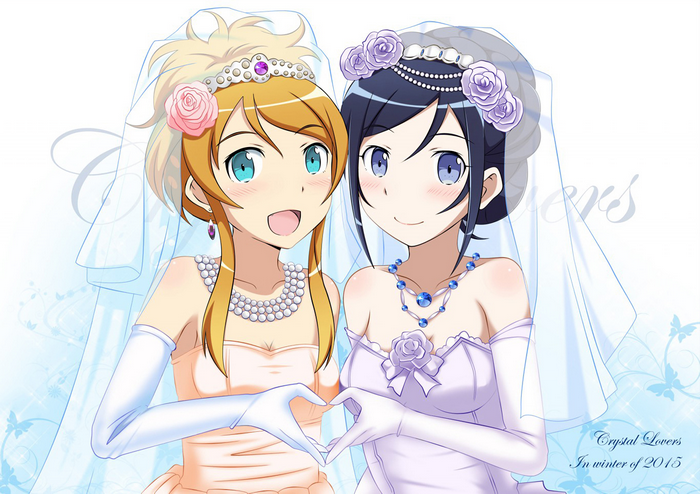 Two anime girls in wedding dresses