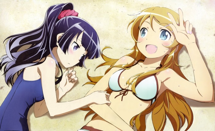 Kirino Kousaka and Kuroneko on the beach