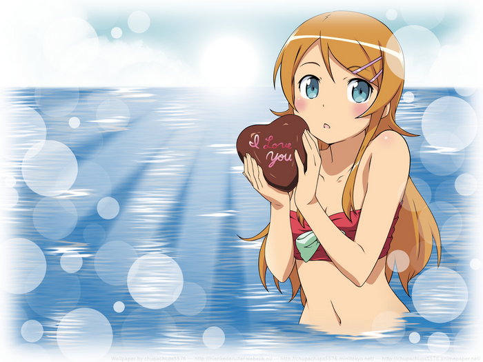 Kirino Kousaka holding an "I Love You" chocolate