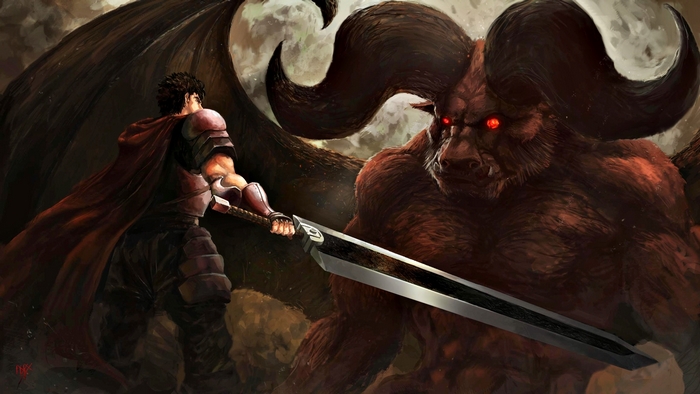 Guts from Berserk fighting a demon