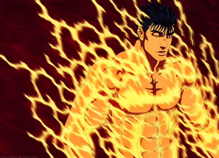 Guts from Berserk engulfed in flames