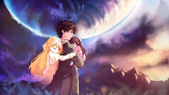 Rin from Shelter carrying two children