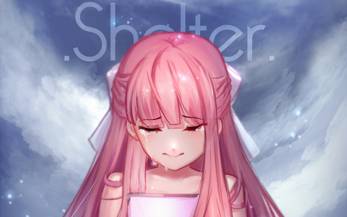 Rin from Shelter crying under clouds