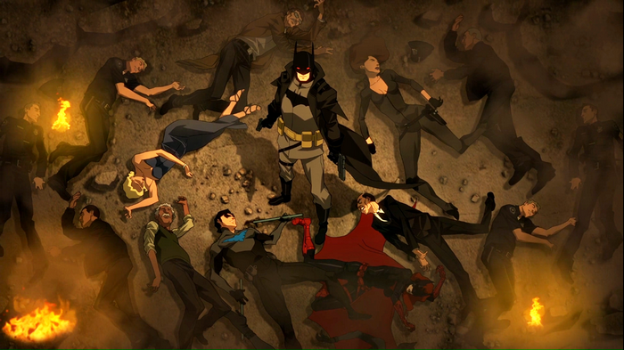 Batman and Nightwing with fallen figures