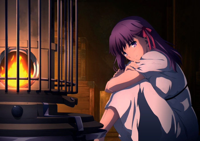 Sakura Matou by a heater
