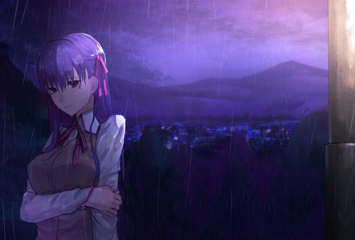 Sakura Matou in the rain