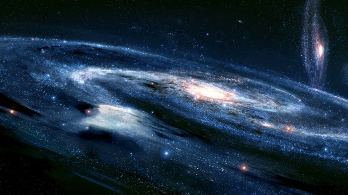 Spiral galaxy with stars and nebulae in deep space