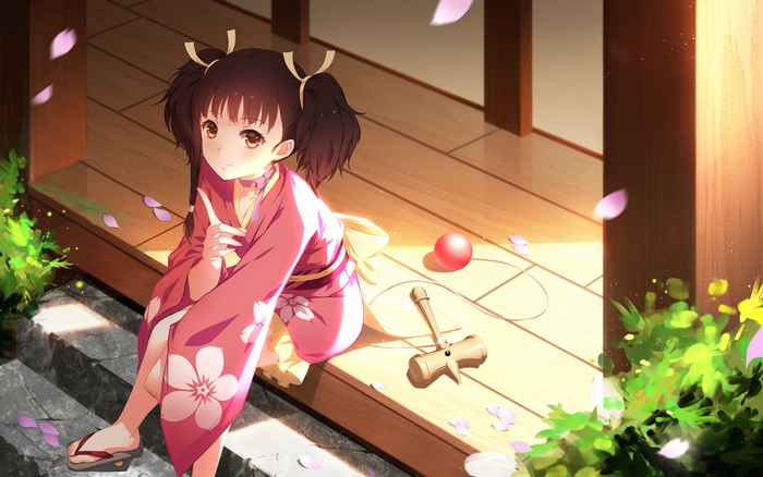 Girl in Kimono with Kendama