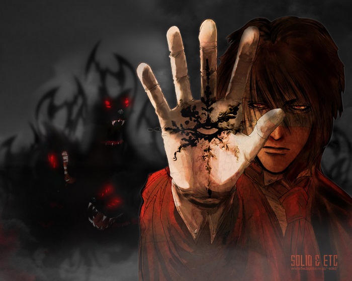 Alucard from Hellsing with demonic creatures
