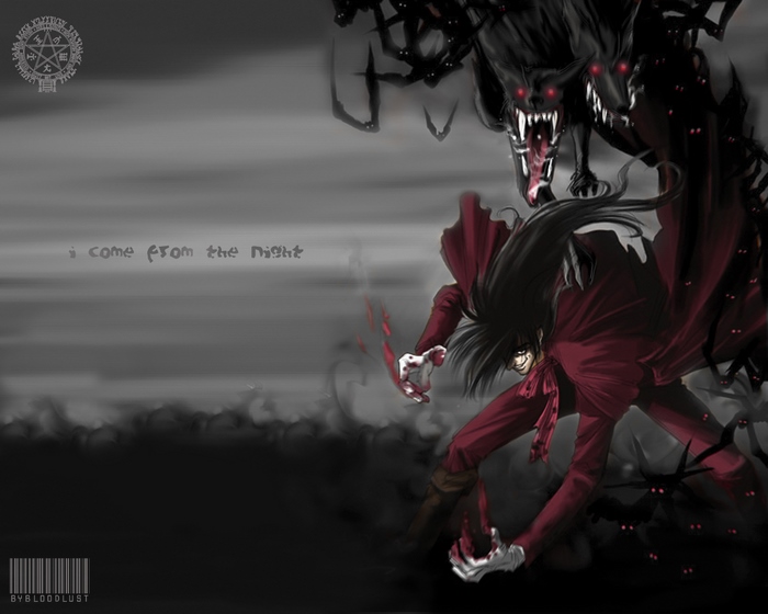 Alucard from Hellsing with demonic hounds