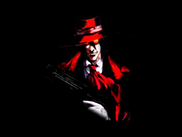 Alucard from Hellsing holding a gun
