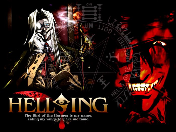 Alucard from Hellsing with demonic imagery